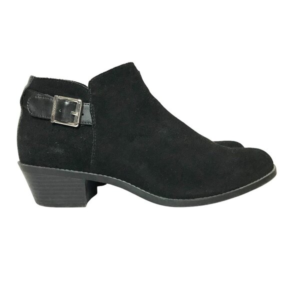 Vionic Serena Black Suede Ankle Booties Womens 8/39 Buckle Detail Side Zip - Picture 1 of 9